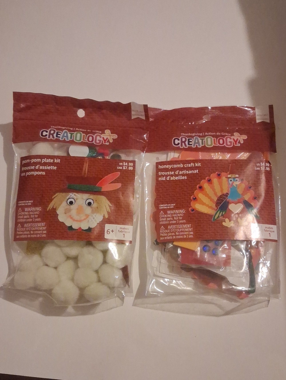 Kids Craft Kit Variety Pack  — White Pom-Pom Plate & Multicolor Honeycomb Craft